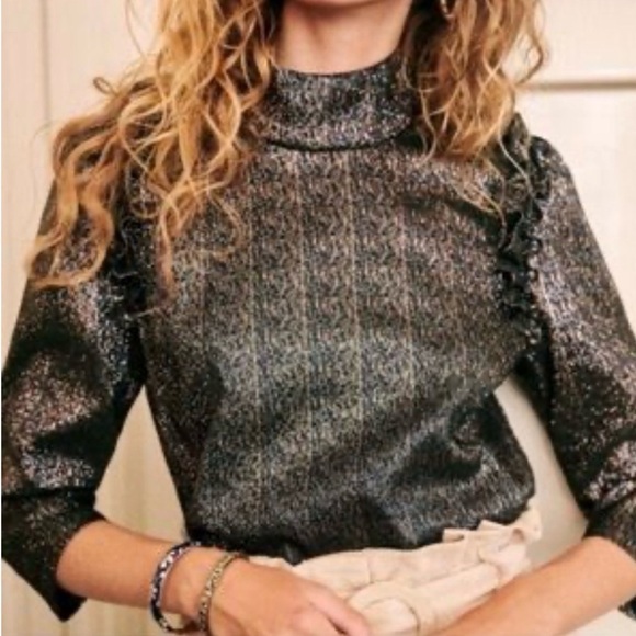 SÈZANE Metallic Black Ruffle Top - Picture 3 of 5